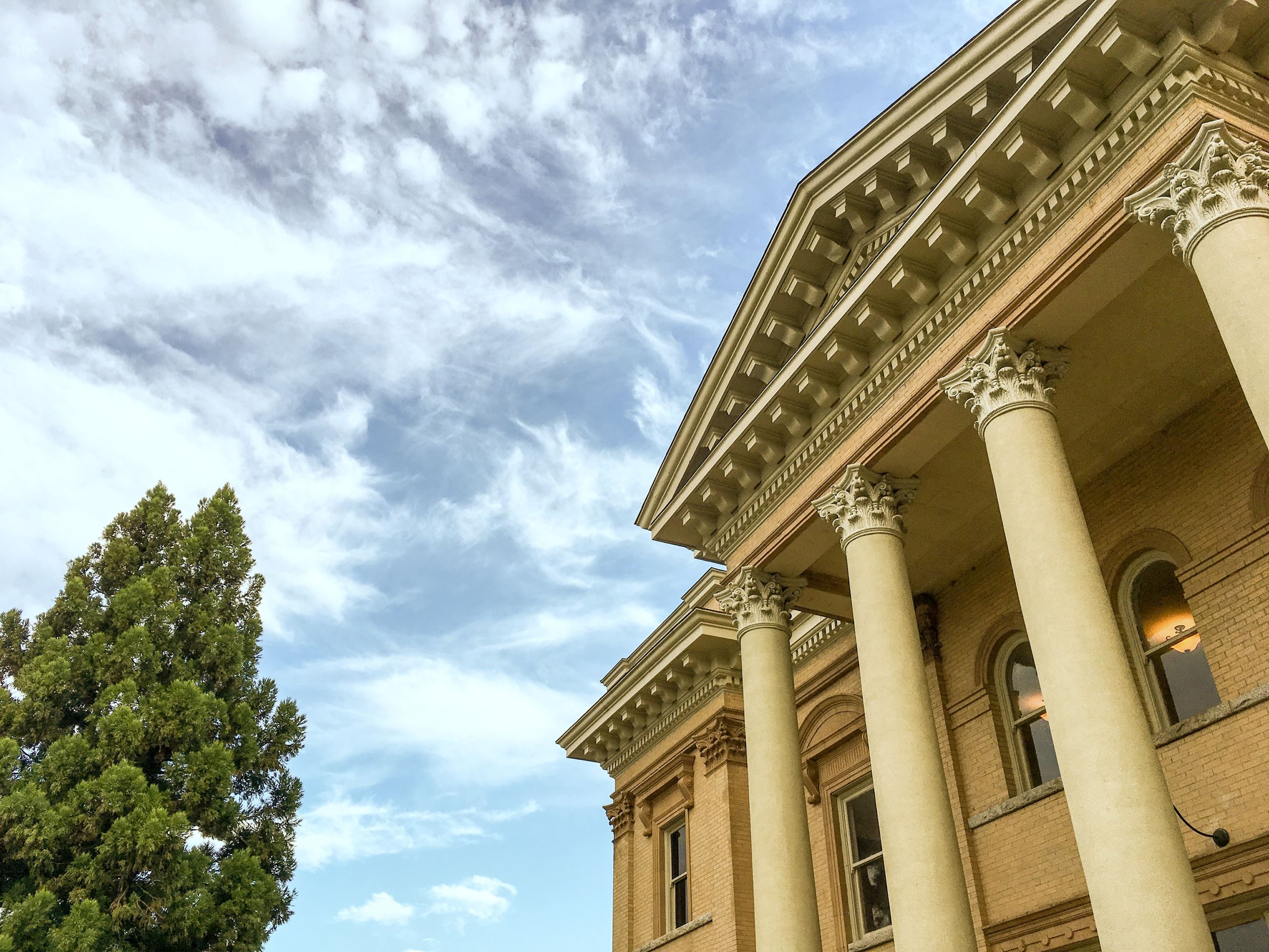 Historic Courthouse columns and ornate decorations.